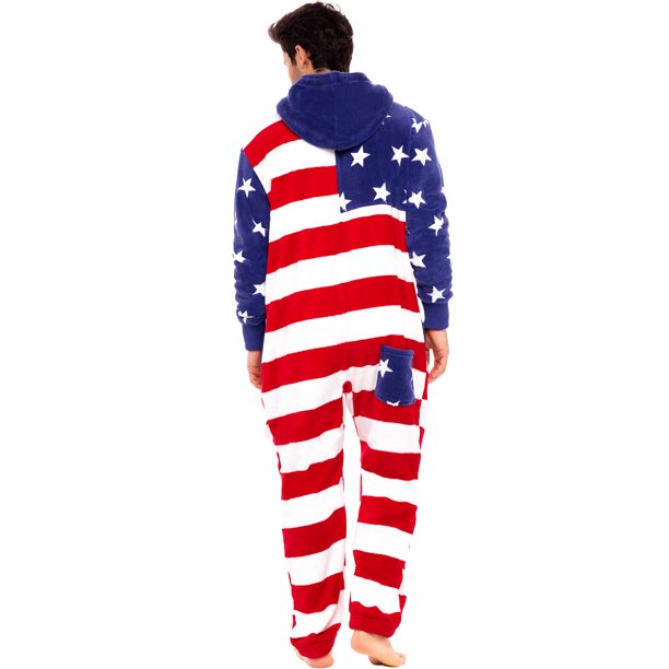 Alexander Del Rossa Warm Fleece Adult Onesie with Hood - American Flag Limited Edition