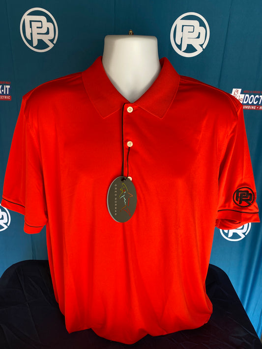 Greg Norman Red Play Dry Protek Micro Lux Polo with logo on sleeve